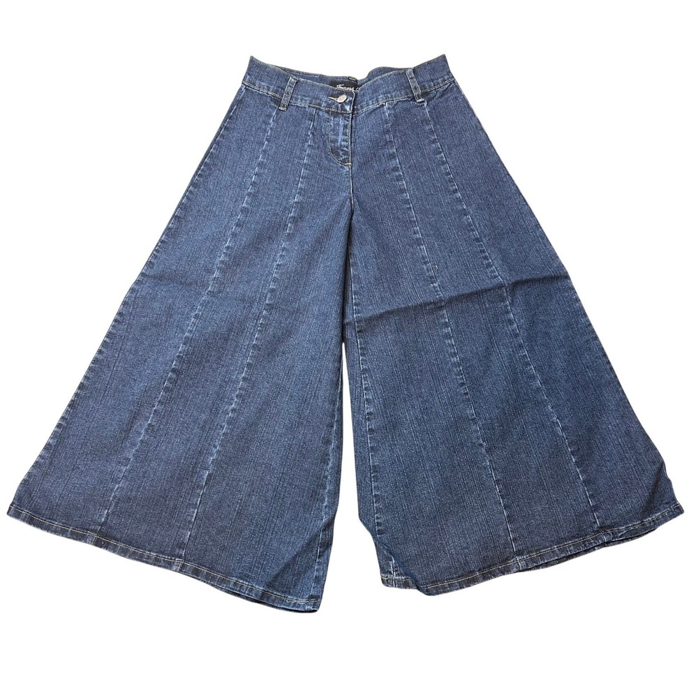 VTG Y2K Jeans D Women's Size 1 Dark Blue Wide Leg Cropped Denim Pants Stretch